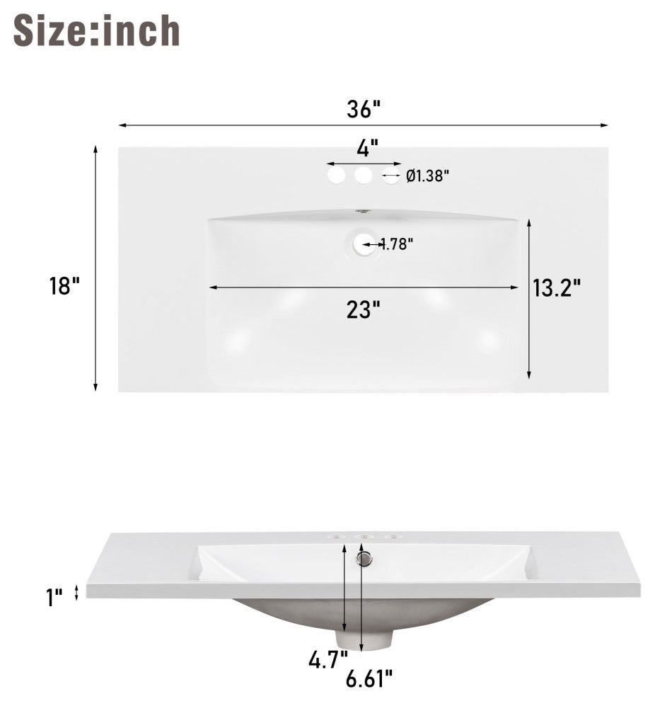 36" Bathroom Vanity Cabinet with Resin Integrated Sink