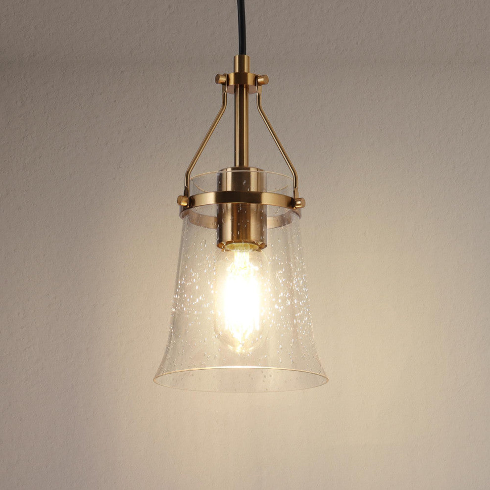 LNC 1-Light Modern Polished Gold Cone Seeded Glass Pendant Light