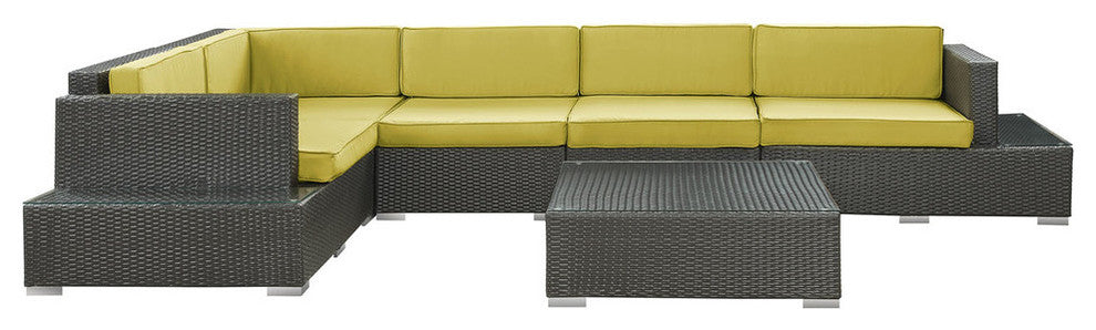 Modern Outdoor Patio Rattan and Wicker 6-Piece SetSectional Set, Peridot
