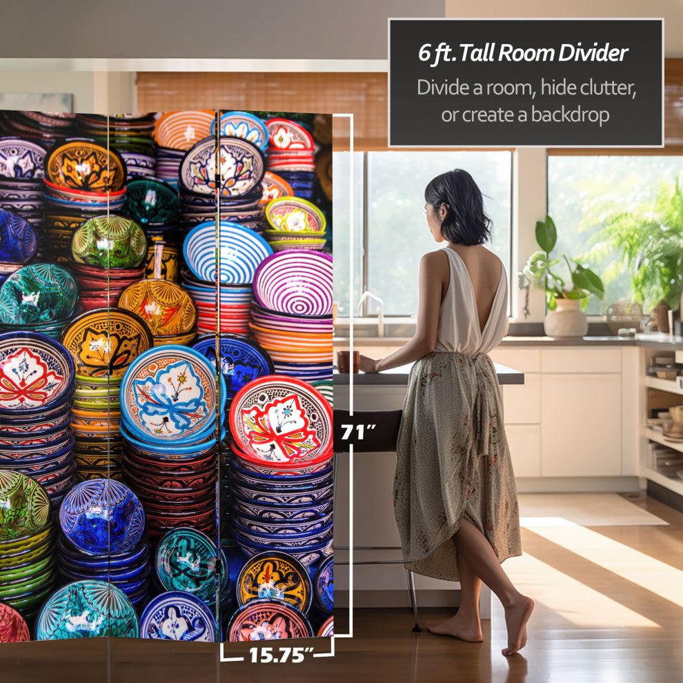 6' Tall Double Sided Ceramic Bazaar Canvas Room Divider