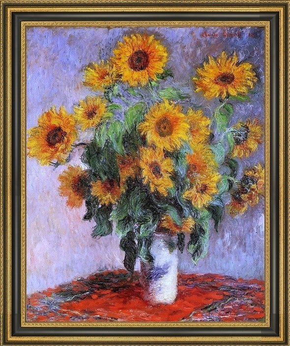 Claude Oscar Monet a Bouquet of Sunflowers Framed Premium Canvas Print, 20"x25"