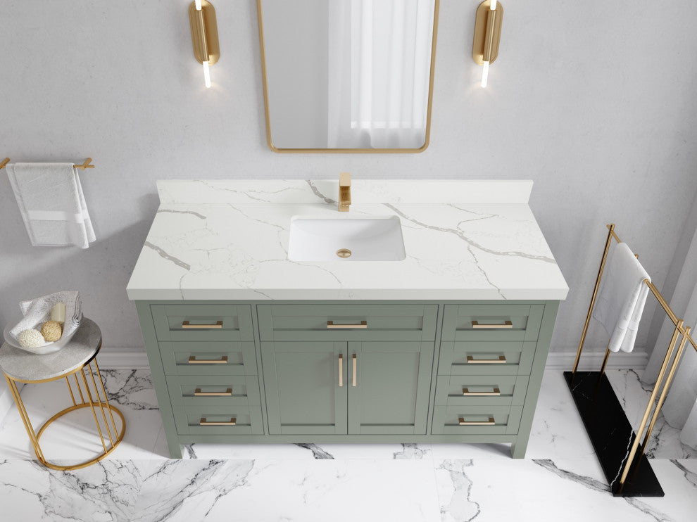Cambridge 60" Single Bathroom Vanity in Evergreen 2" Calacatta Laza