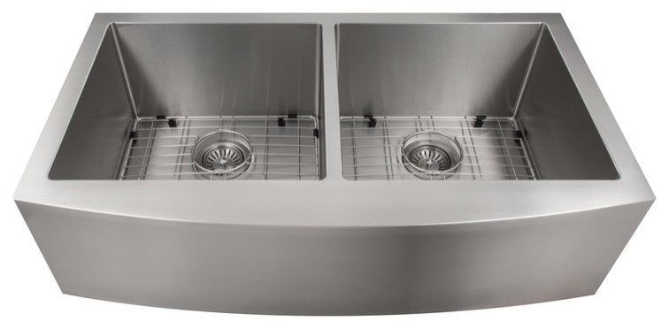 ZLINE Farmhouse Double Bowl Sink in Stainless Steel with Bottom Grid