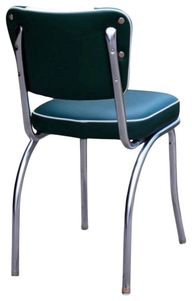 Retro Home Upholstered 'V' Back Dining Chair, Green, Waterfall Seat