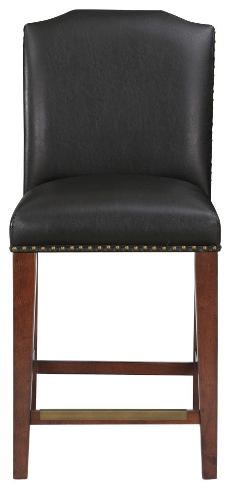 Bristol Stationary Brown Faux Leather Counter Stool with Nail Heads