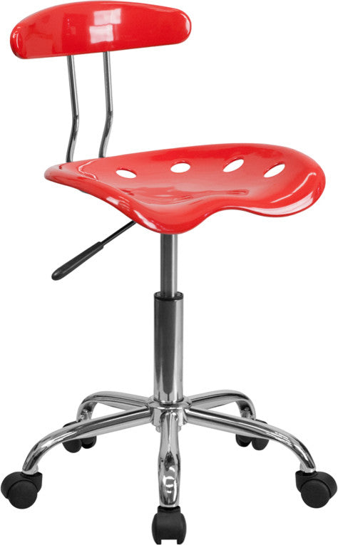 Vibrant Cherry Tomato and Chrome Swivel Task Chair With Tractor Seat