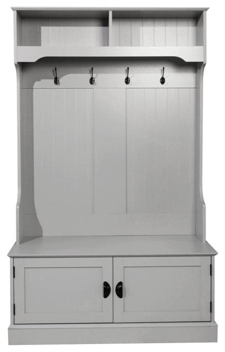 Fraser 40" Double Door Storage Bench, Coat Rack and 2 Upper Storage Cubbies, Gray