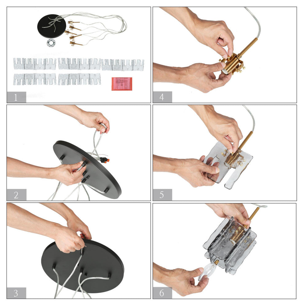 LNC Tucana Polished Gold Matte Black Modern Pendant Light, Textured Glass, 5 Light