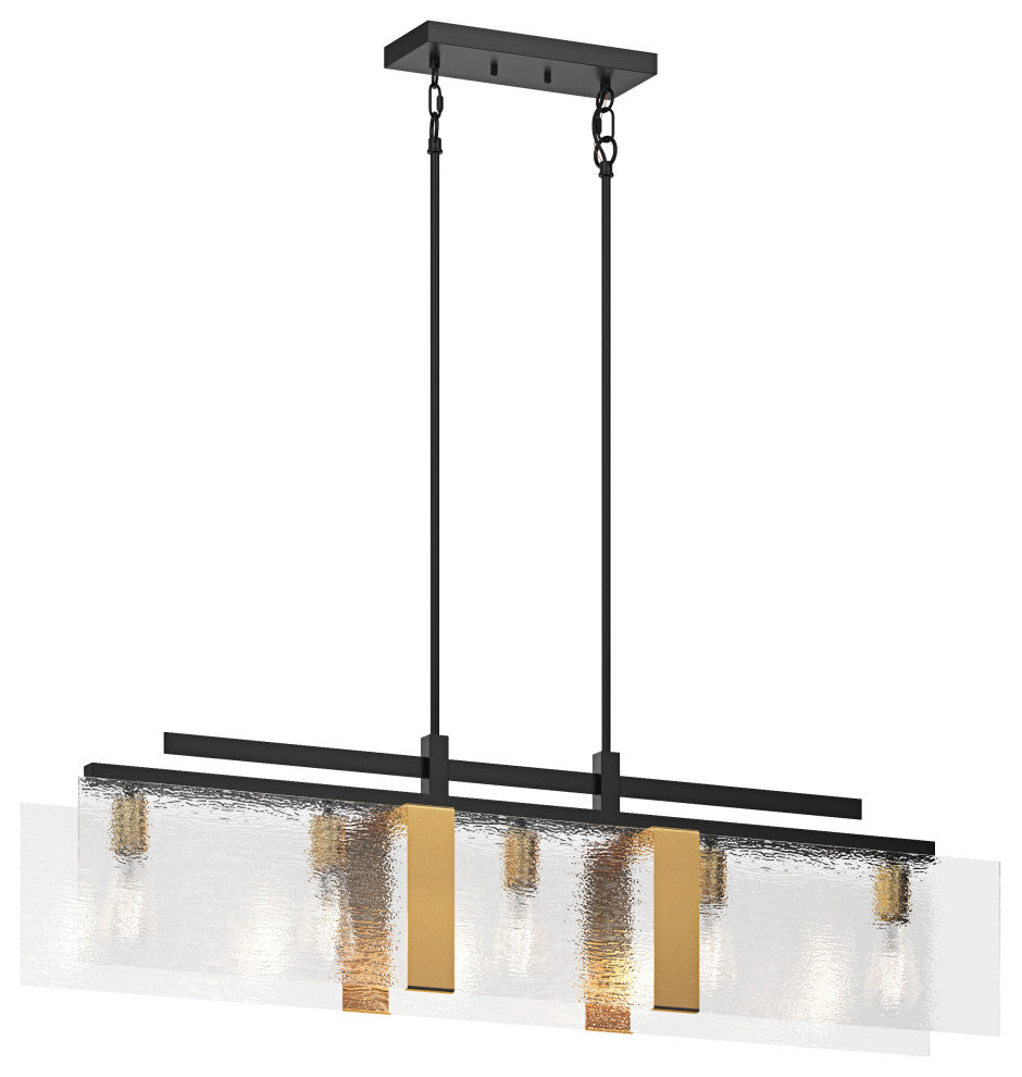 Farmhouse Matte Black 5-Light Rectangle Glass Chandelier for Kitchen Island