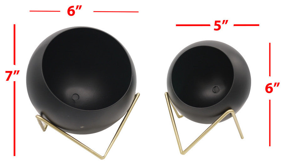 Spherical Planter Decorative Accent, Gold and Black, 2-Piece Set