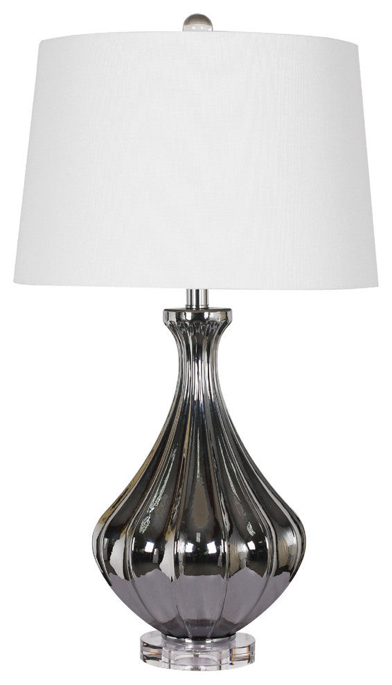 Chrome Glass Table Lamp With White Shade