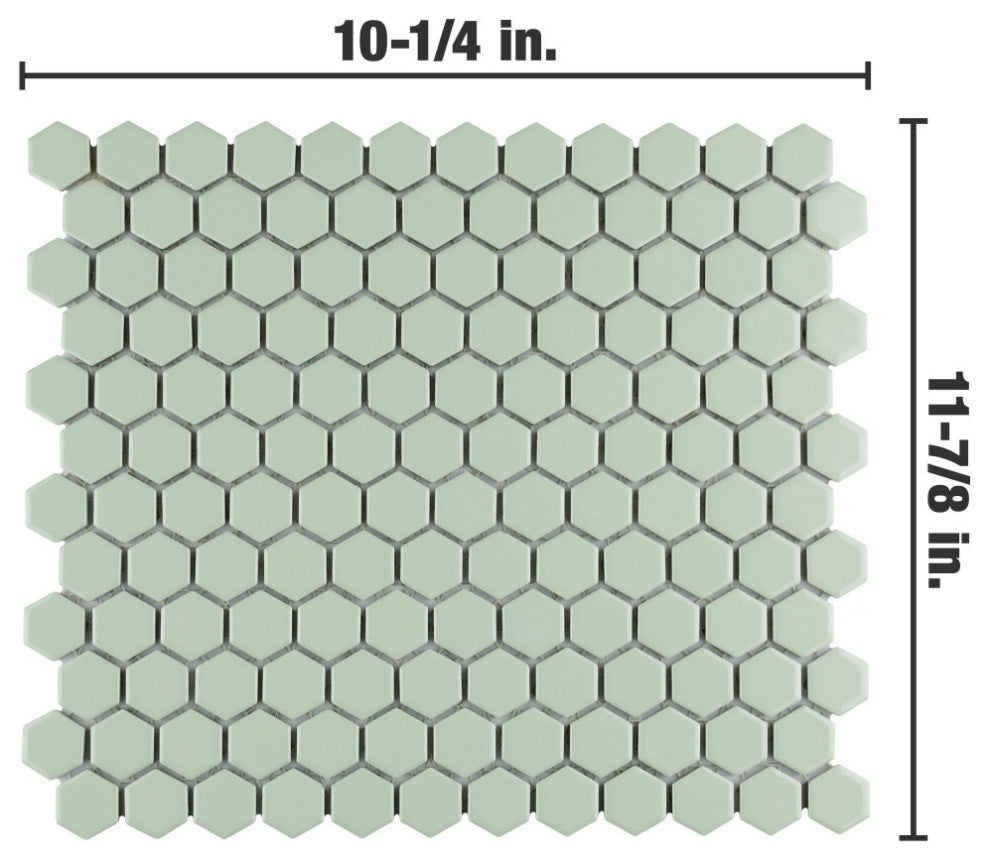 Metro 1" Hex Porcelain Mosaic Floor and Wall Tile, Glossy Mint