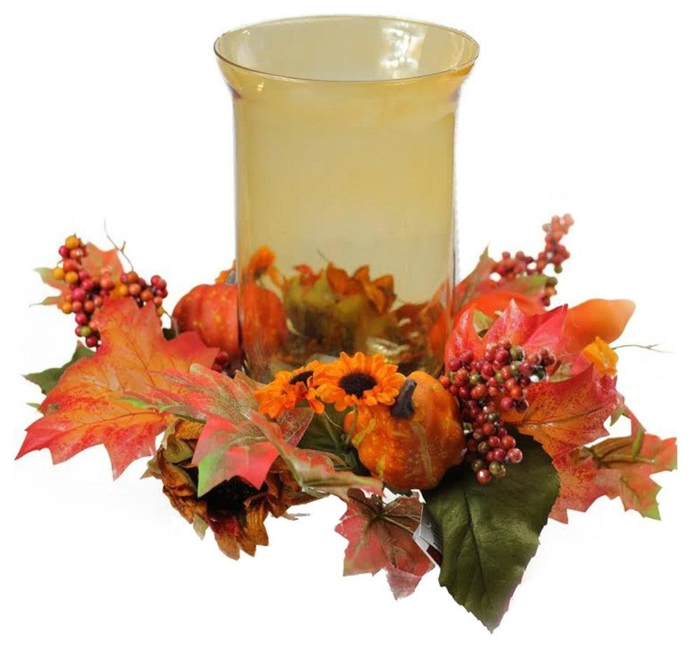 Autumn Harvest Sunflower and PumpkinThanksgiving Hurricane Pillar Candle Holder