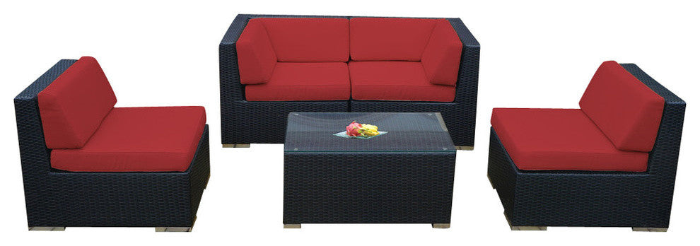 Ohana 5-Piece Deep Seating Sectional Set, Sunbrella Jockey Red, Black