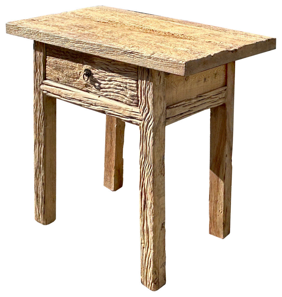 Natural Wood Minimalistic Rough Grain Wood Side Table Pedestal