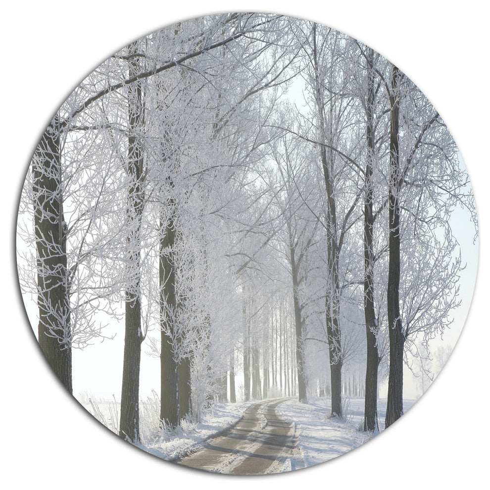 Winter Rural Road In The Morning, Forest Round Wall Art, 11"