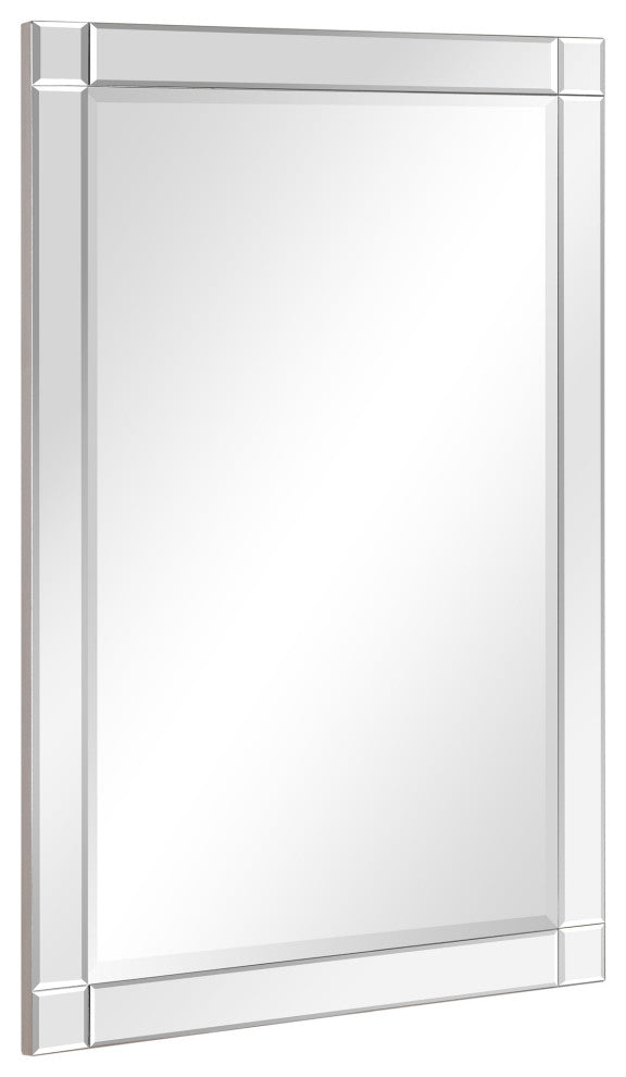 Squared Corner Beveled Rectangle Wall Mirror, Solid Wood Frame Mirror, 36" X 24"