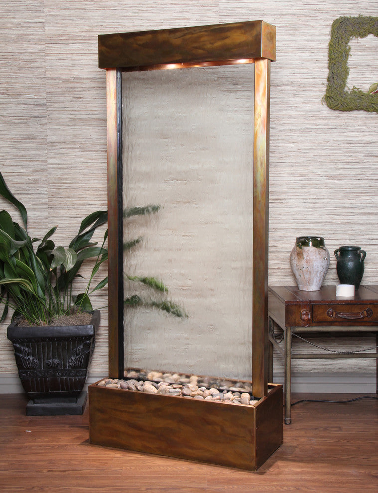 Harmony River Center Mount Water Fountain, Clear Glass, Rustic Copper, Standard
