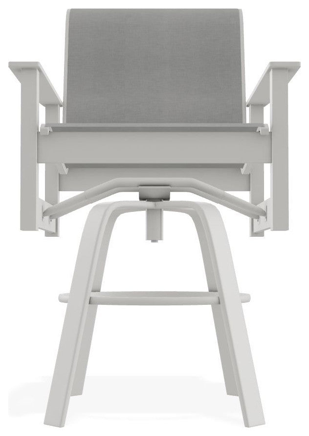 Leeward Sling Bar Height Outdoor Swivel Armchair, Alloy/Snow