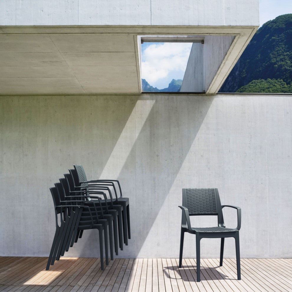 Capri Resin Dining Arm Chair, Dark Gray, Set of 2