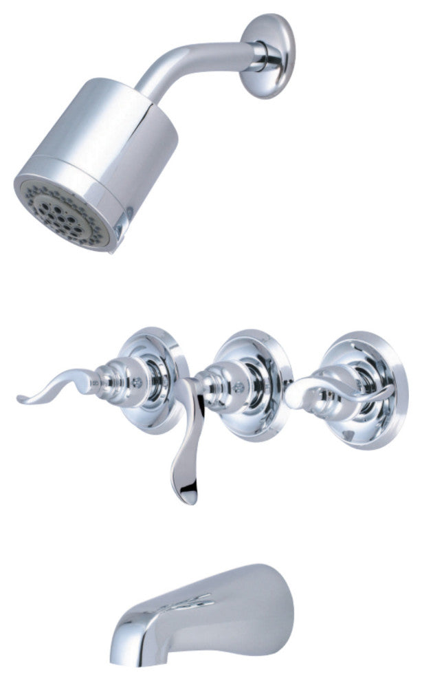 Kingston Brass Three-Handle Tub and Shower Faucet, Polished Chrome