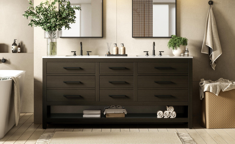 Home Living 72" Double Bathroom Vanity, Mocha Brown