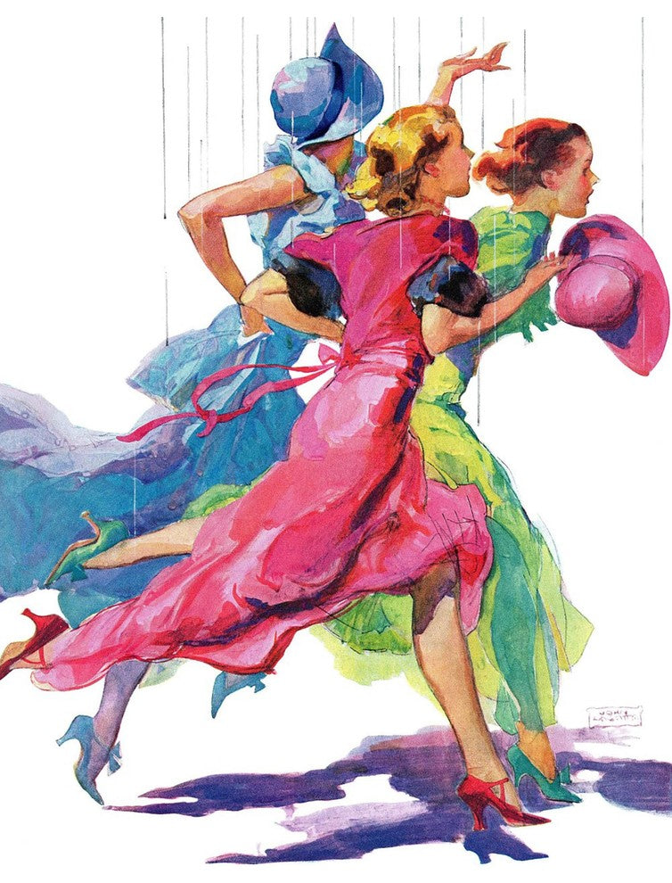 "Three Women Running from Rain" Print on Canvas by John LaGatta