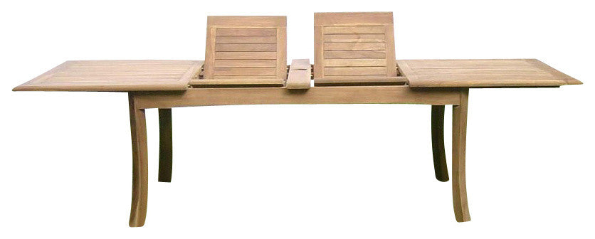 9-Piece Outdoor Teak Dining Set, 117" Extension Rectangle Table, 8 Arm Chairs