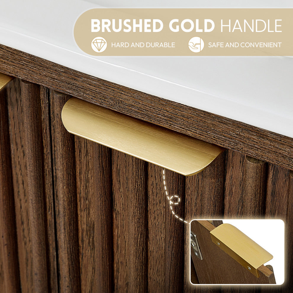 Mumbai Bath Vanity with Ceramic Basin Top without Mirror, Dark Brown Oak, 24", Single Vanity