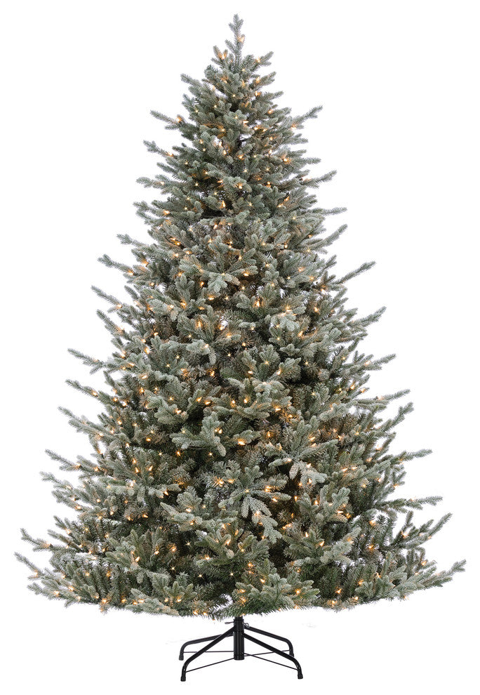 Lightly Flocked Natural Cut Olympia Fir With 800 Clear Lights, 7.5 Foot