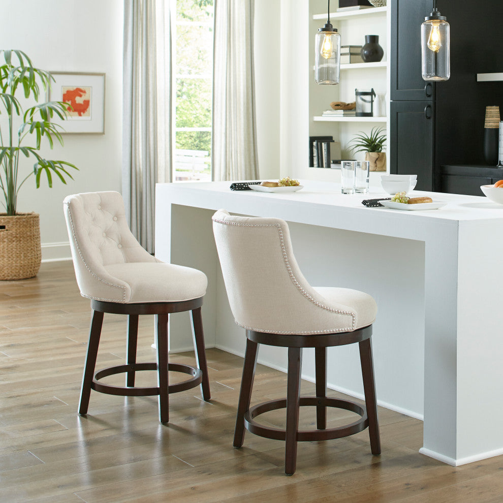 Hillsdale Halbrooke Swivel Stool, Arms & Tufted Back, Cream, Counter Height