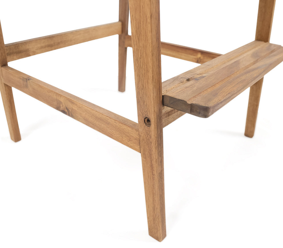 GDF Studio Malibu Outdoor Finish Acacia Wood Adirondack Barstools, Natural Stain, Set of 2