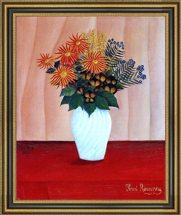 Henri Rousseau Bouquet of Flowers Framed Premium Canvas Print, 16"x20"