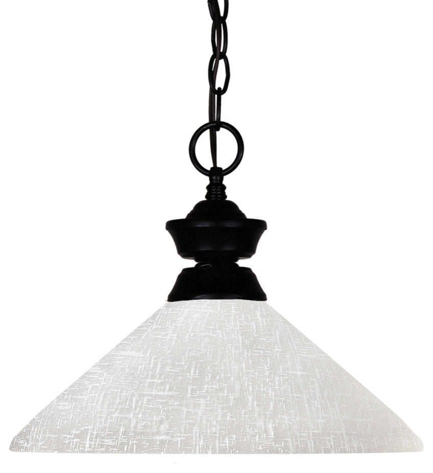 Shark 1 Light Pendant, Matte Black With White Linen Glass