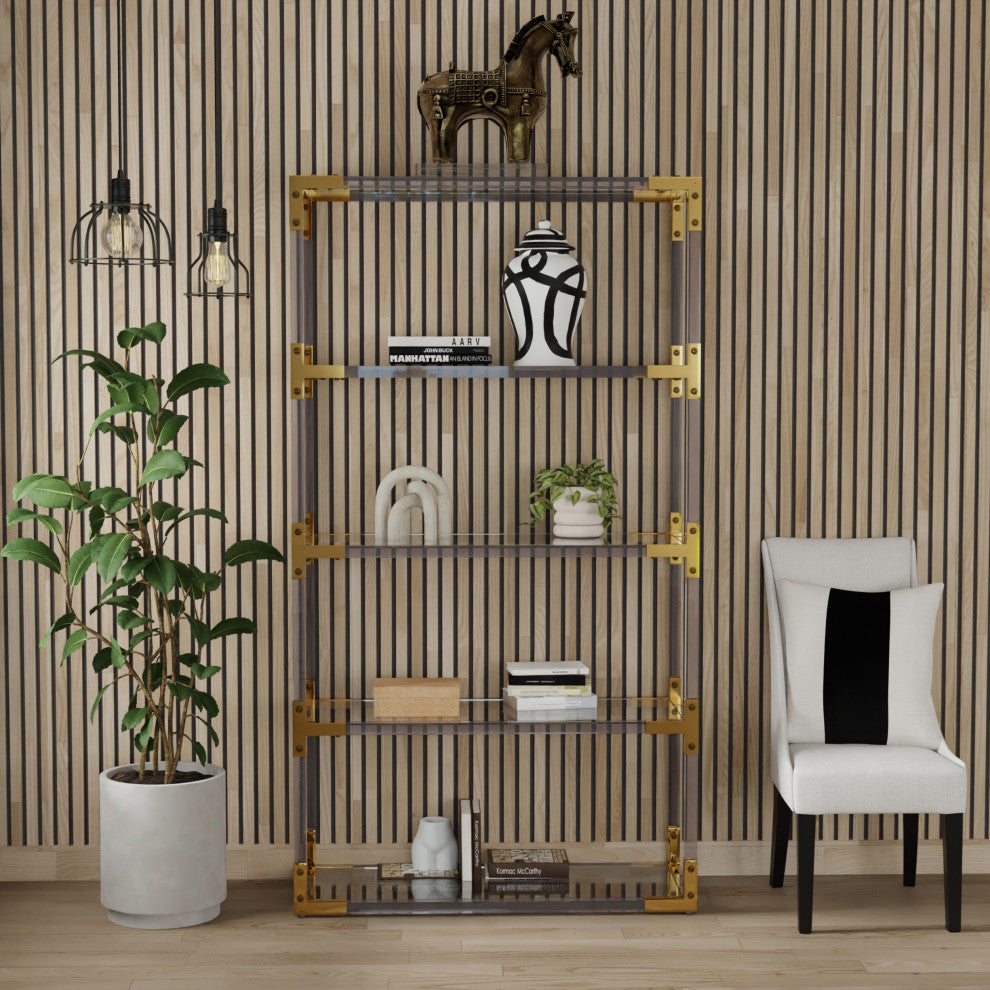 Rani Bookcase Large Acrylic and Clear Glass Brass Finish
