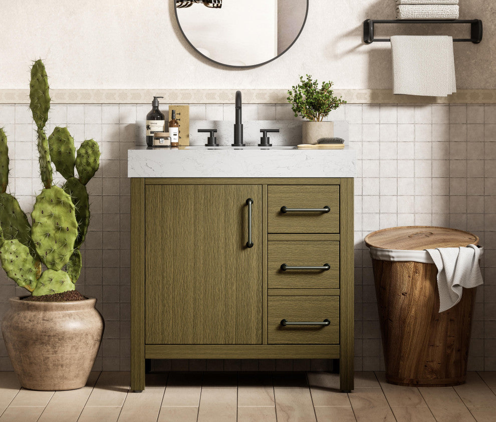 Home Living 32" Single Bathroom Vanity, Chestnut Brown With Backsplash