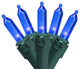 Set of 100 Blue LED Mini Christmas Lights 4" Spacing - Green Wire