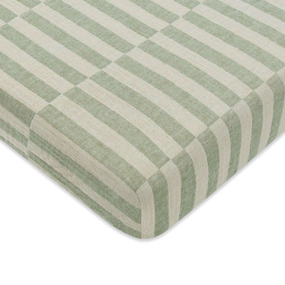 Mini Crib Sheet, GOTS Certified Organic Muslin Cotton, Moss Stripe