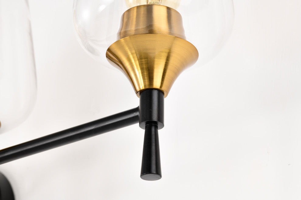 30 in. 4-Light Black and Antique Brass Vanity Light With Clear Glass Shades