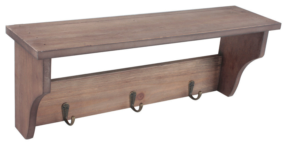 Wooden Wall Mounted Shelf With Hooks