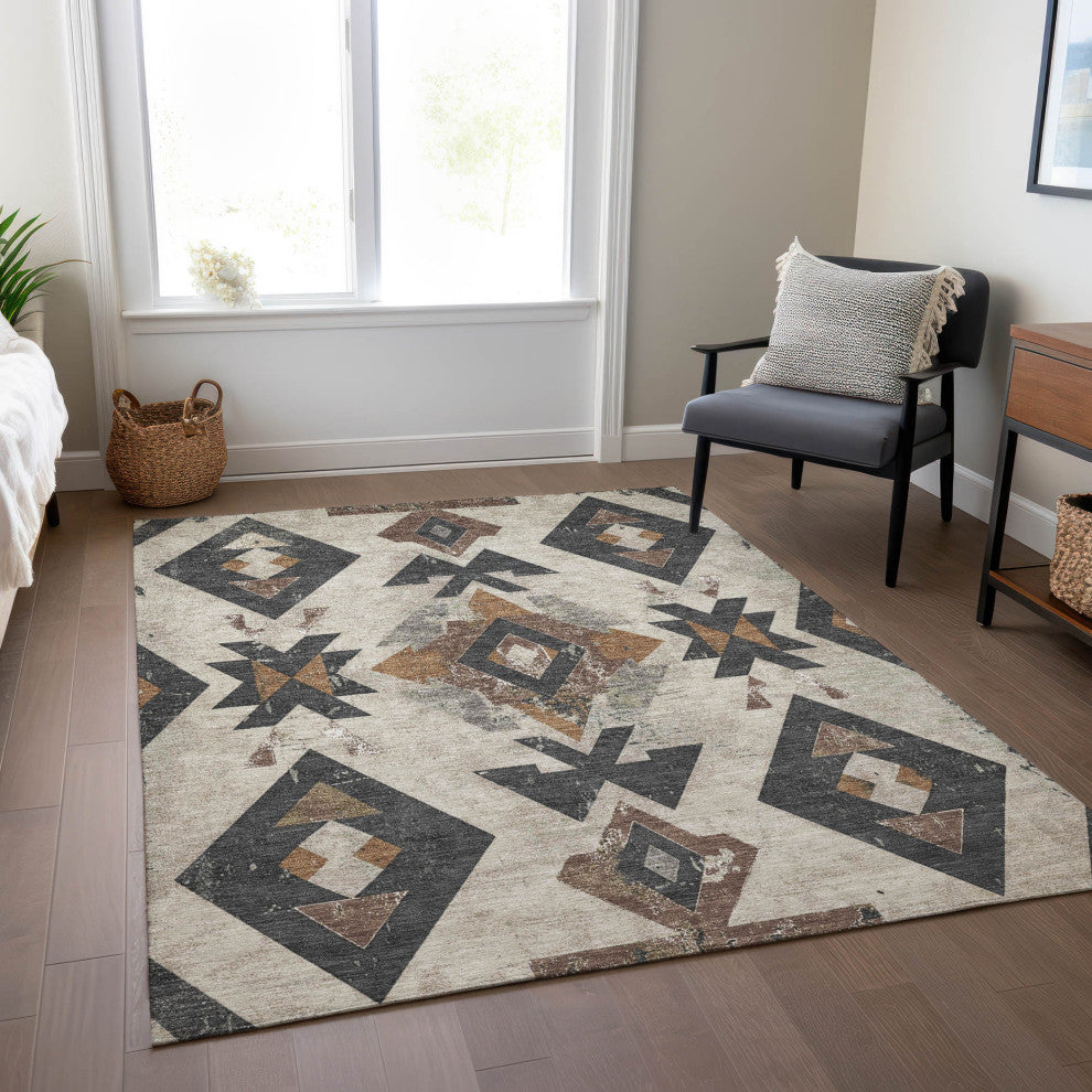 Machine Washable Indoor/Outdoor Chantille ACN1882 Beige 3' x 5' Rug
