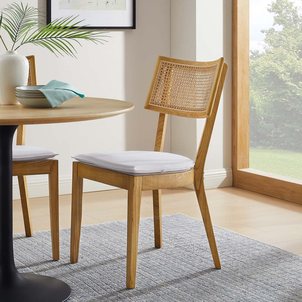Caledonia Fabric Upholstered Wood Dining Chair Set of 2 - Natural White
