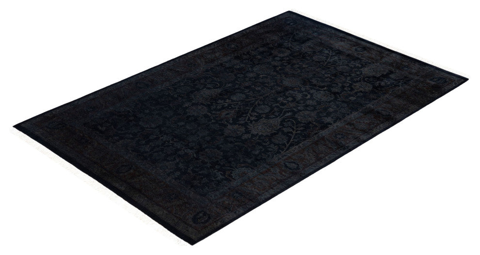 Overdyed One-of-a-Kind Hand-Knotted Area Rug Black, 4' 2" x 6' 4"