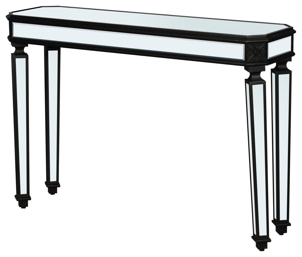 GDF Studio 48" Vintage Mirror Console Table, Wood Grain Carving, Black/Silver