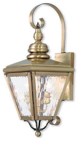 Cambridge Outdoor Wall Lantern, Antique Brass
