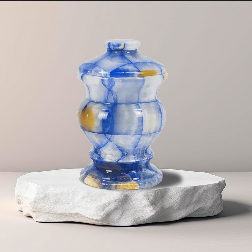 Plaid Blue Jar With Lid