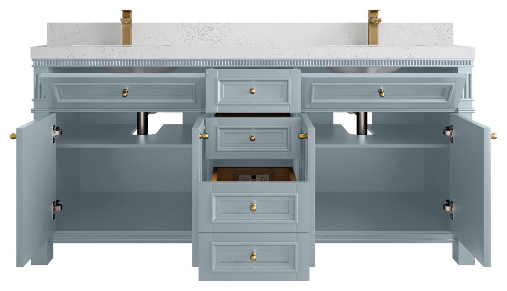 Paris 72" Double Sink Bathroom Vanity in Blue Heather 2" Empira Quartz