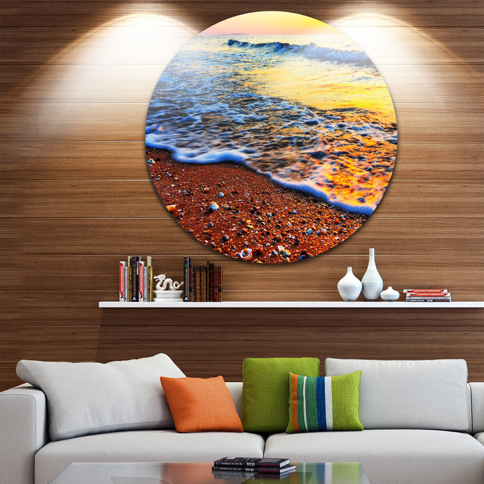 Sunset Reflecting In Blue Waves, Seashore Round Wall Art, 36"