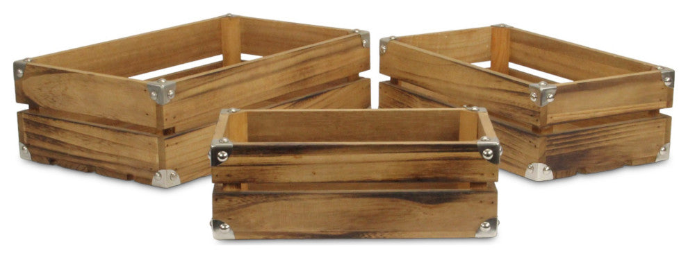 Rustic Farmstead Dark Brown Studded Wood Crate Set