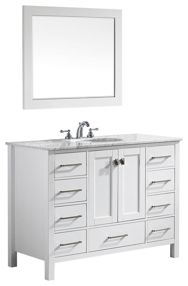 Gela Single Vanity, White, 48", With Mirror